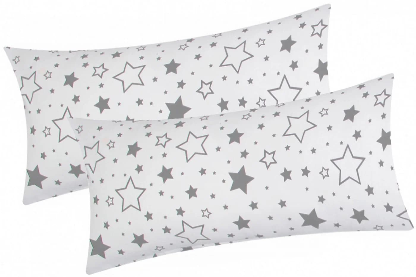 Heubergshop Kissenbezug 2er Set 40x80cm Grau Weiß Sterne 100% Baumwolle
