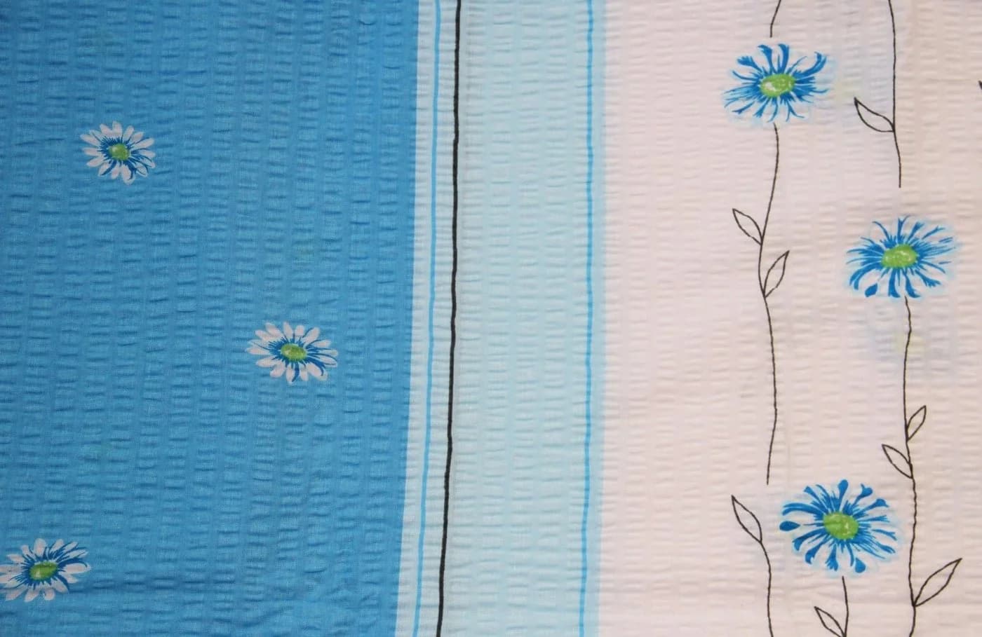 Heubergshop Seersucker Bettwäsche 2-teilig Blumen Blau Creme 100% Baumwolle