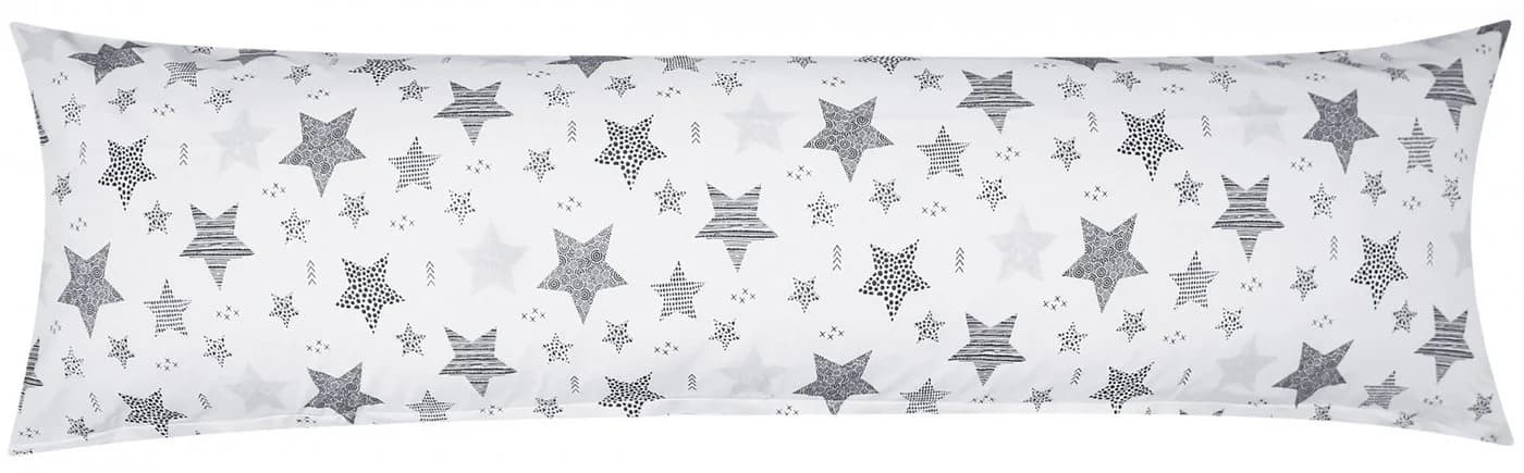 Heubergshop Seitenschläferkissenbezug 100% Baumwolle Sterne Kreise Punkte Schwarz Grau