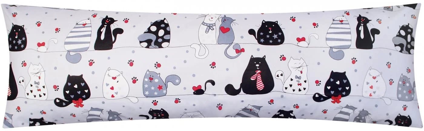 Heubergshop Seitenschläferkissenbezug 40x145cm 100% Baumwolle Grau Katzenmotiv