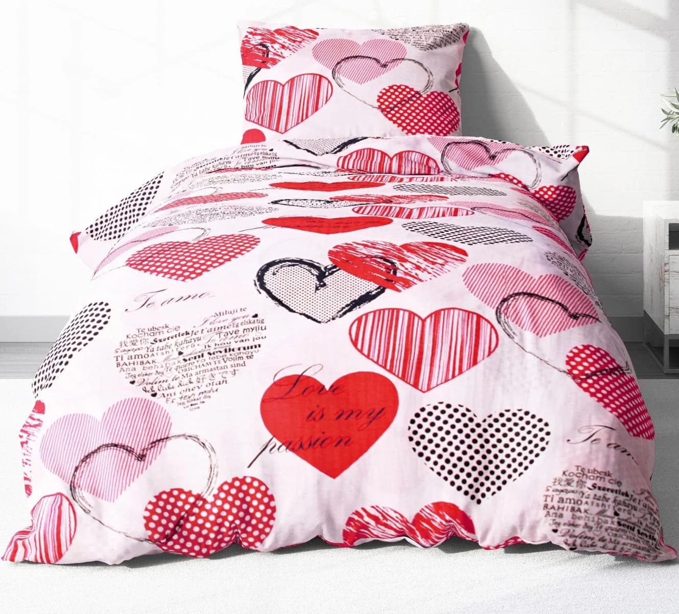 Heubergshop Bettwäsche Renforcé Herzendesign Rot