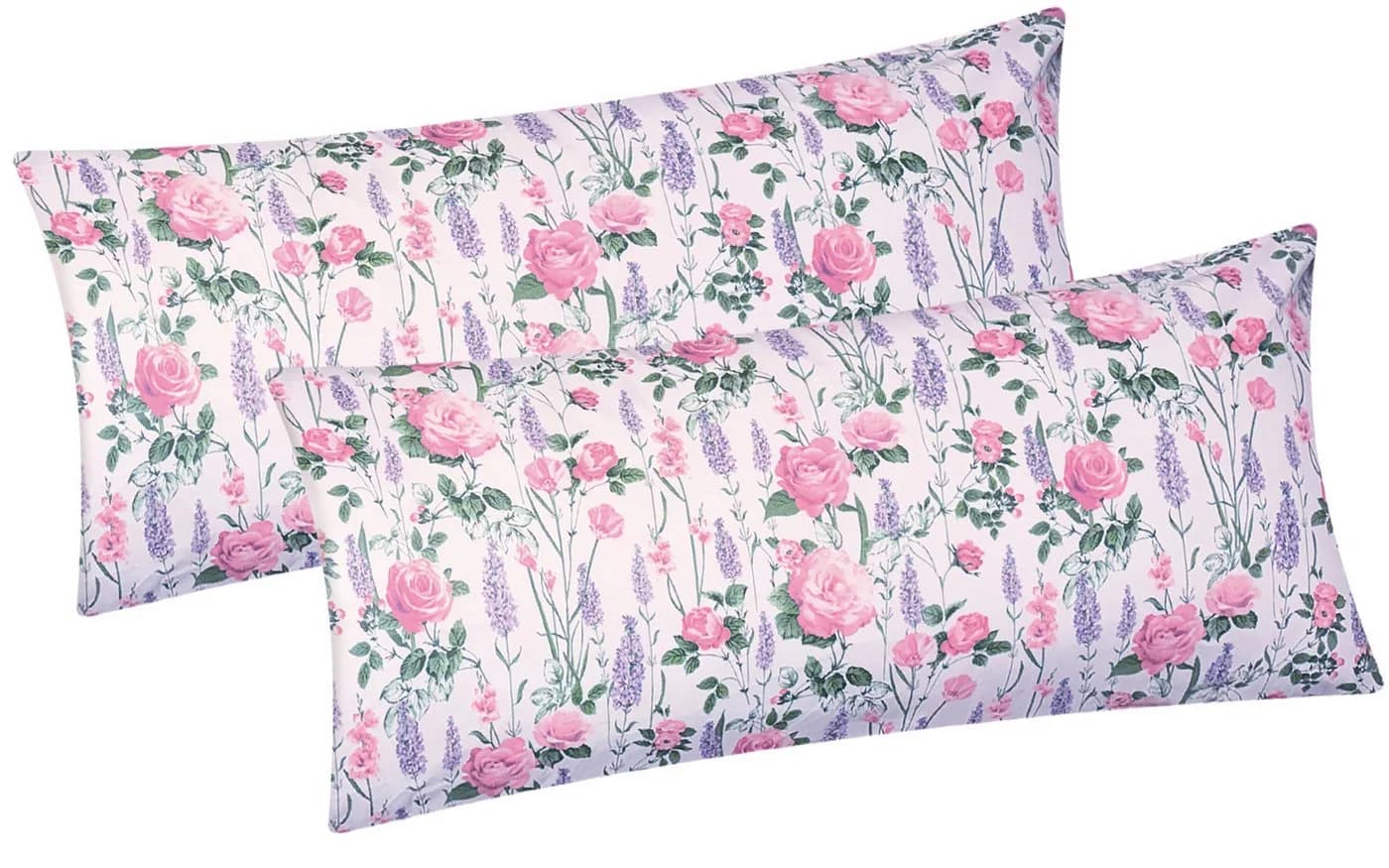 Heubergshop Kissenbezug 2er Set 40x80cm Rosen Muster Lavendel Baumwolle