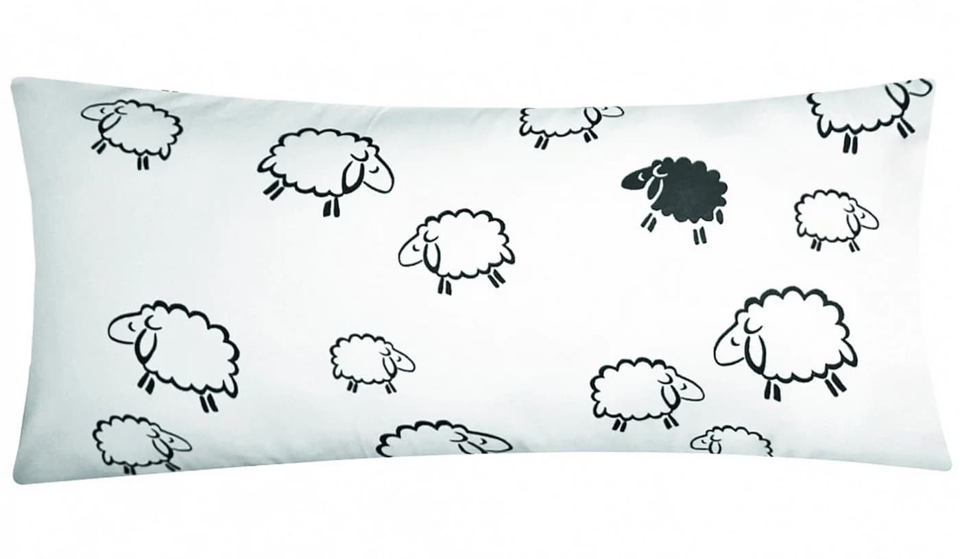 Heubergshop Kissenbezug 40x80 cm Baumwolle Schafe Lämmer Schwarz-Weiß
