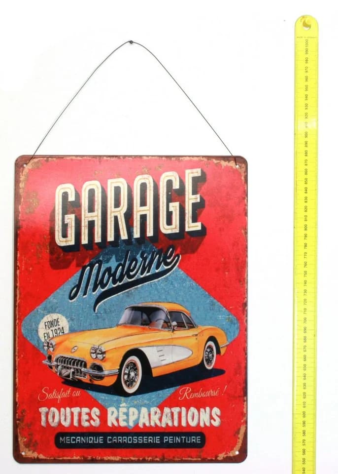 Moritz Blechschild Garage Retro Gelbes Auto 25x33cm