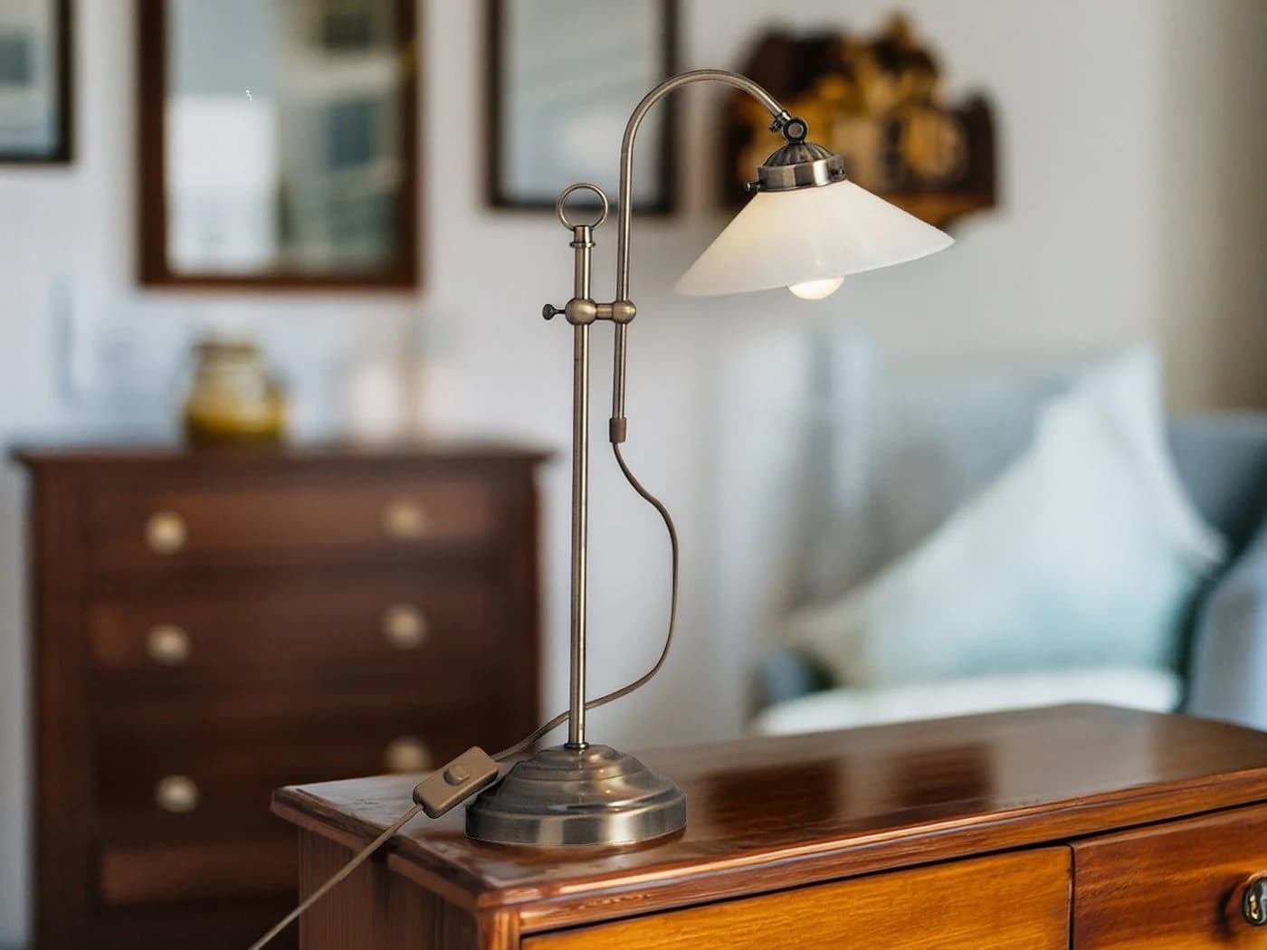 GLOBO LIGHTING LED Nachttischlampe Altmessing Dimmbar Landhausstil