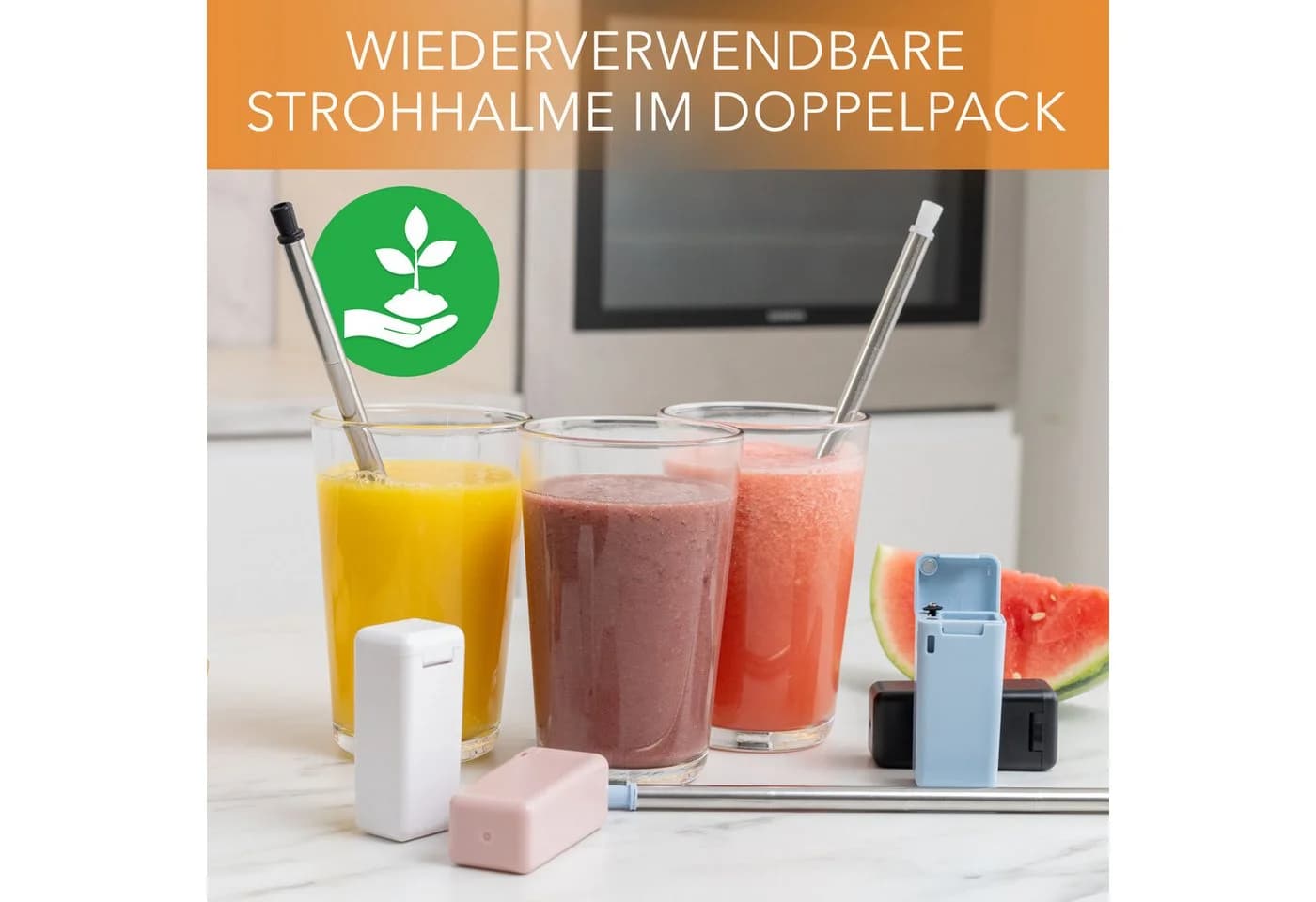 AVANA Trinkhalme 2er Set Edelstahl Silikon Schwarz Rosa