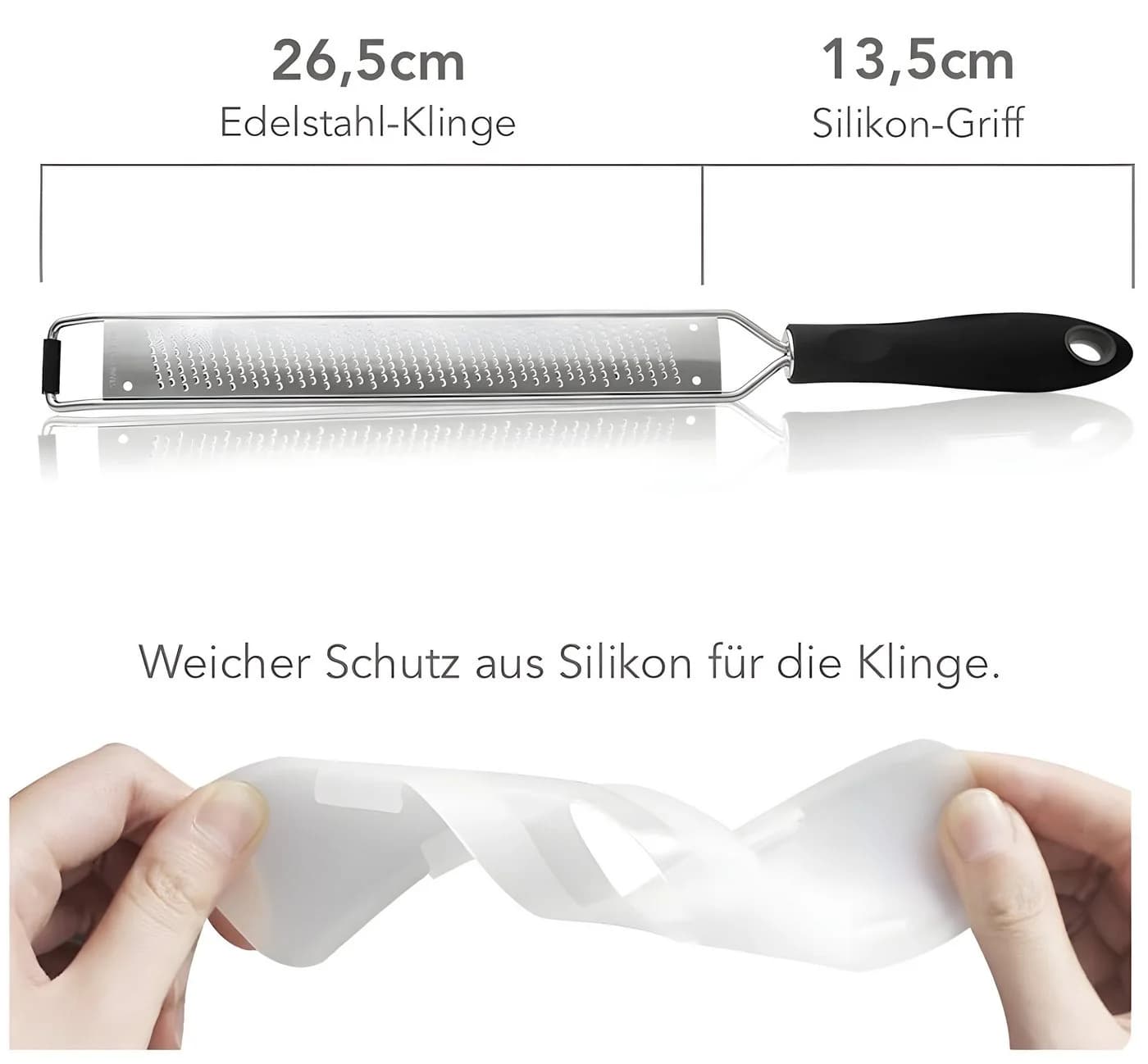 AVANA Küchenreibe Edelstahl Zester mit Silikon-Griff Schwarz