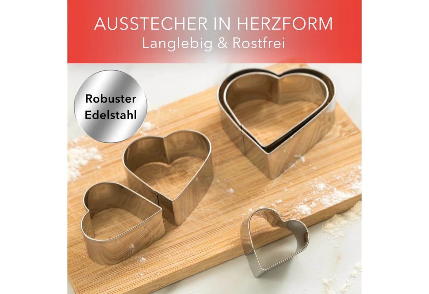AVANA 5er-Set Edelstahl Herz-Ausstecher Rostfrei Silber