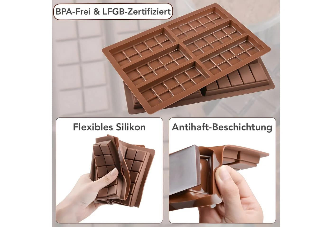 AVANA Schokoladenform Silikon Braun für 6 Tafeln