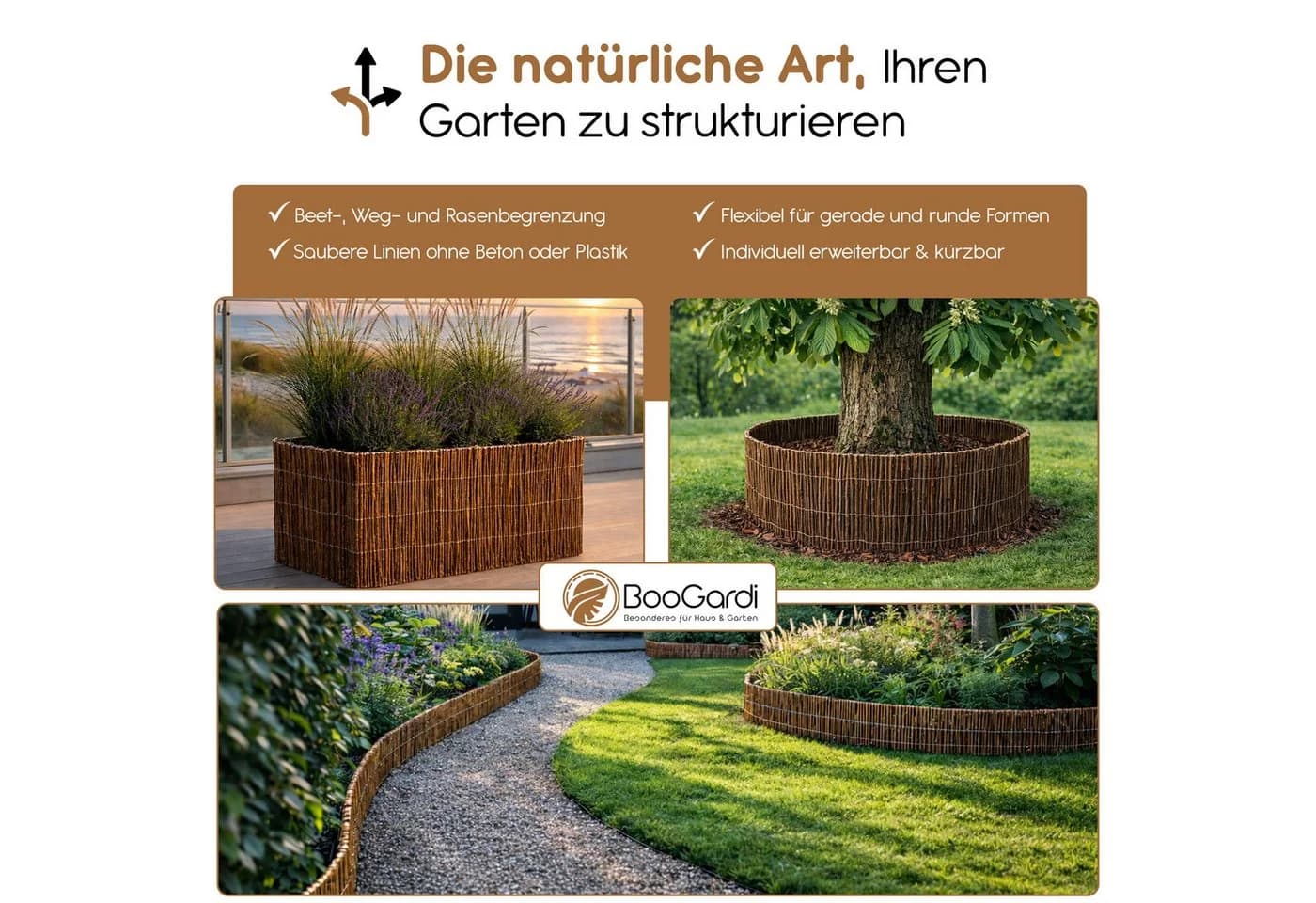 BooGardi Weiden-Zaun Beeteinfassung Braun 3m