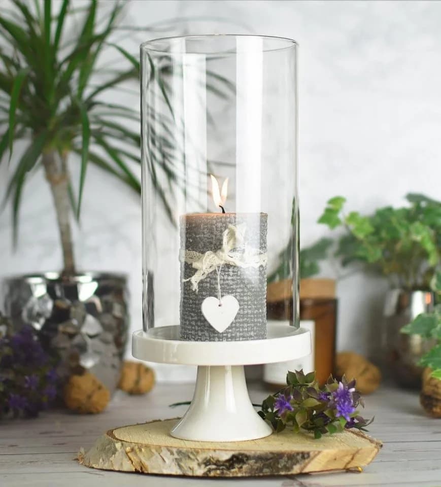 Sendez Windlicht Glaszylinder mit Porzellanteller Kerzenhalter