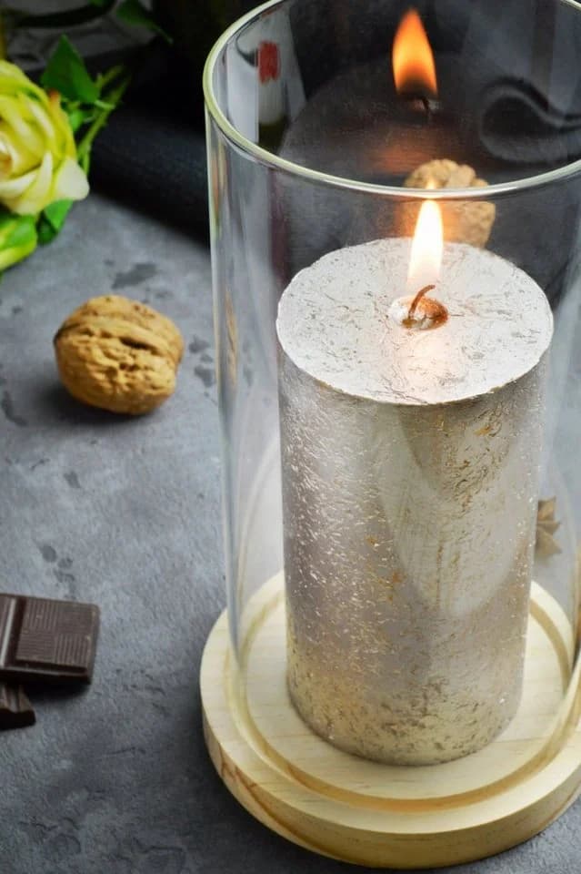 Sendez Windlicht 2 Glaszylinder mit Holzteller