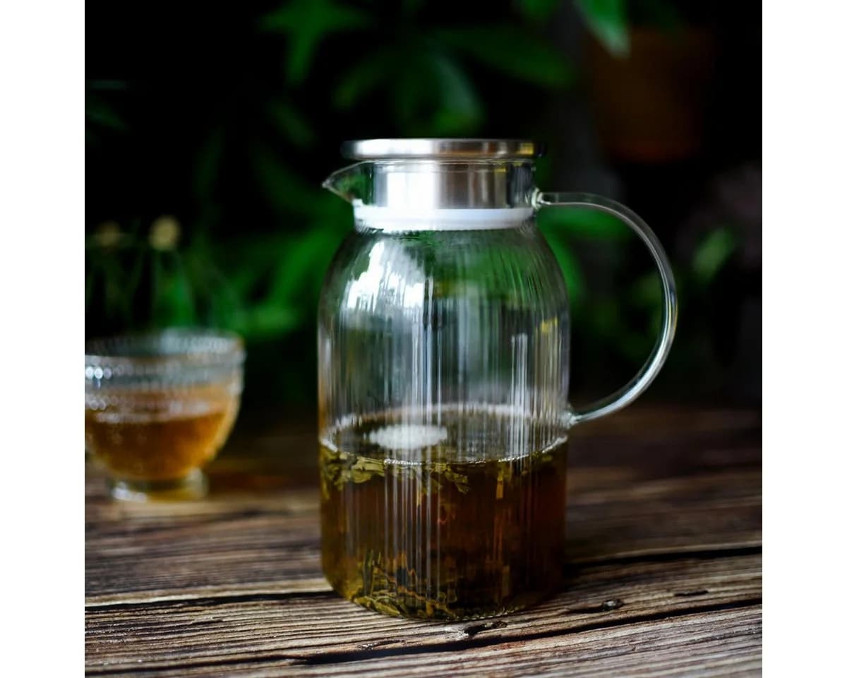 Sendez Wasserkaraffe 1,5L Glas mit Edelstahldeckel