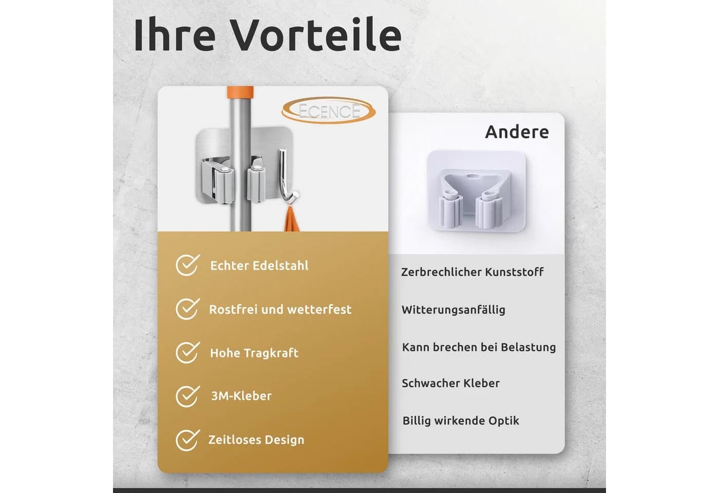 ECENCE Gerätehalter 4x Selbstklebend Silber Stahl