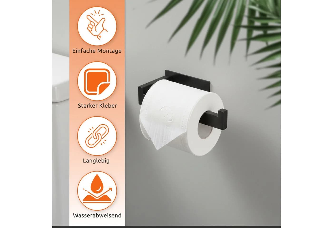 ECENCE Toilettenpapierhalter Schwarz Selbstklebend Edelstahl 304