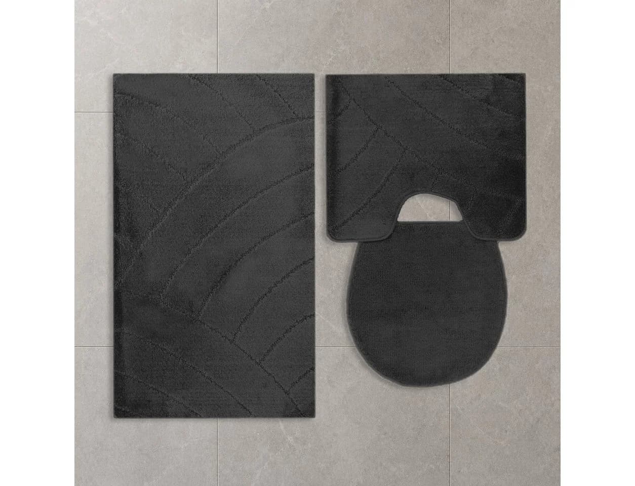 ROLFNERS Badematte 3-tlg. Set Schwarz rutschfest Polypropylen