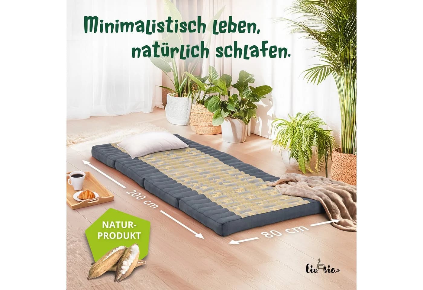 livasia Klappmatratze Deluxe 80x200 cm Kapok Vegan