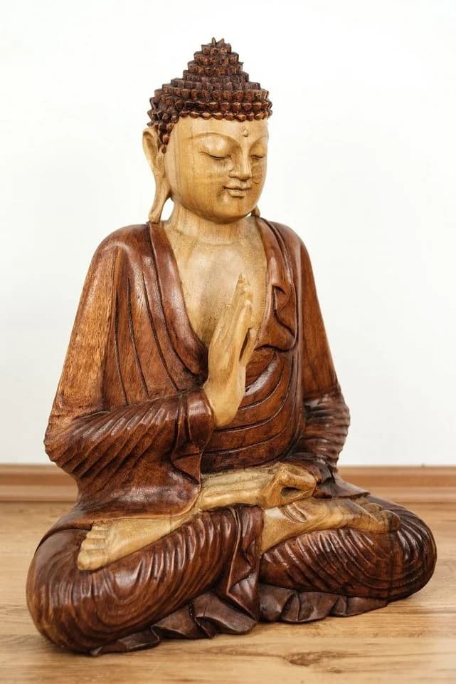 livasia Buddhafigur aus Massivholz, Vitarka Mudra, Ruheausstrahlend