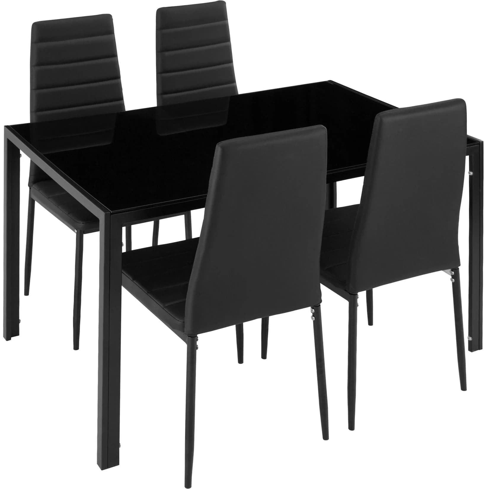 tectake Essgruppe Berlin 5-tlg. Schwarz Kunstleder Glas