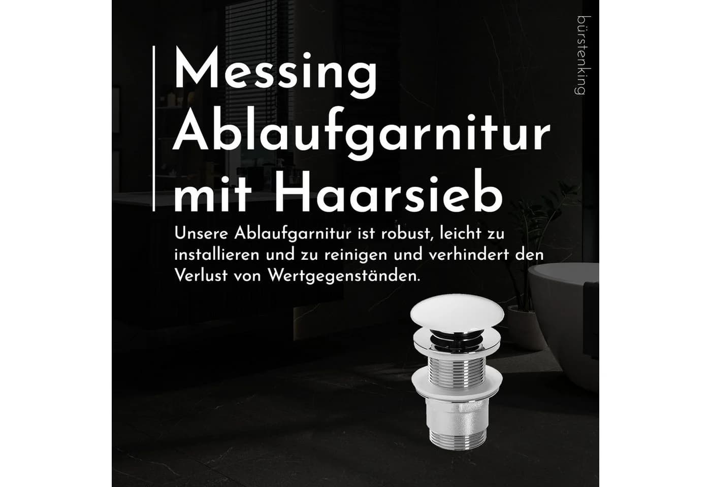 Bürstenking Ablaufgarnitur Ø 63/66 mm Push-Open Chrom