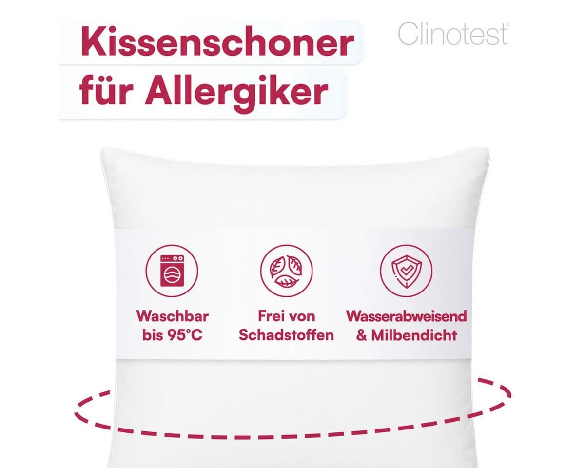 Clinotest Kissenbezug Wasser- und Milbendicht Weiß PU-Bezug waschbar