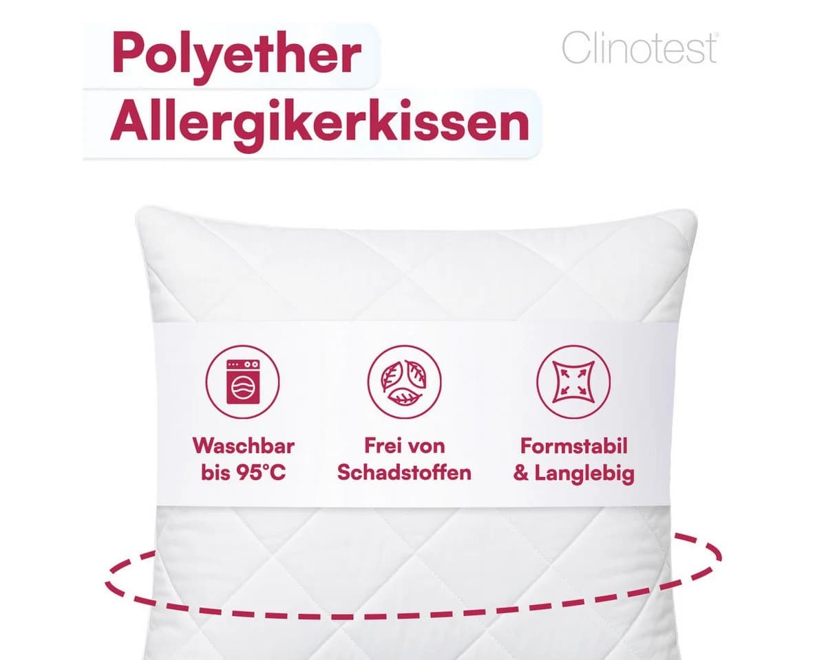 Clinotest Kopfkissen Polykissen Gesteppt Weiß Allergiker 40x60 cm