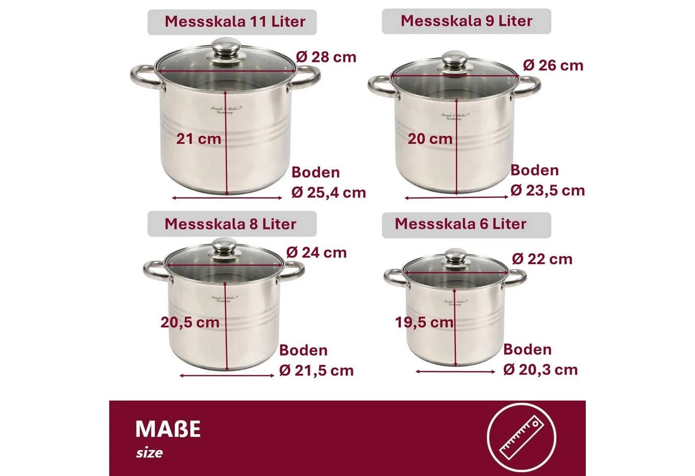 HOOZ Universalkochtopf Edelstahl 28 cm 13,5 L mit Glasdeckel