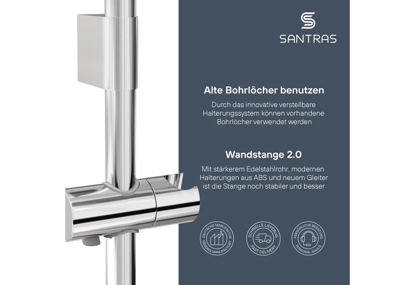 Santras Duschstange Chrom - 70/90/100 cm Wandstange