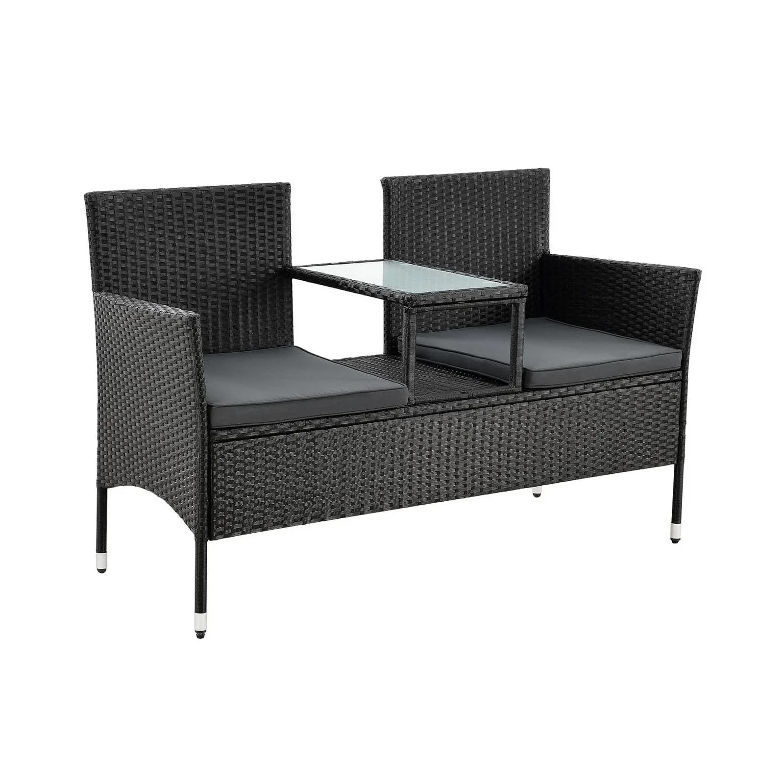 Juskys Balkonset Monaco Schwarz Polyrattan 2-Sitzer mit Tisch & Kissen