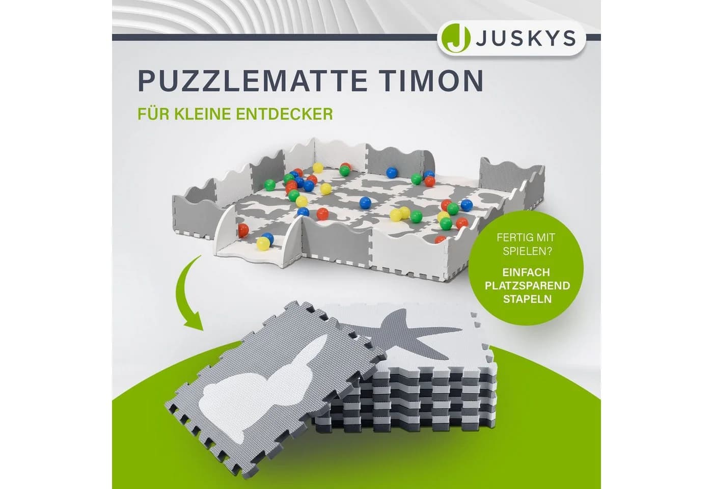 Juskys Puzzlematte Timon 36-tlg. Weiß/Grau EVA Schaumstoff