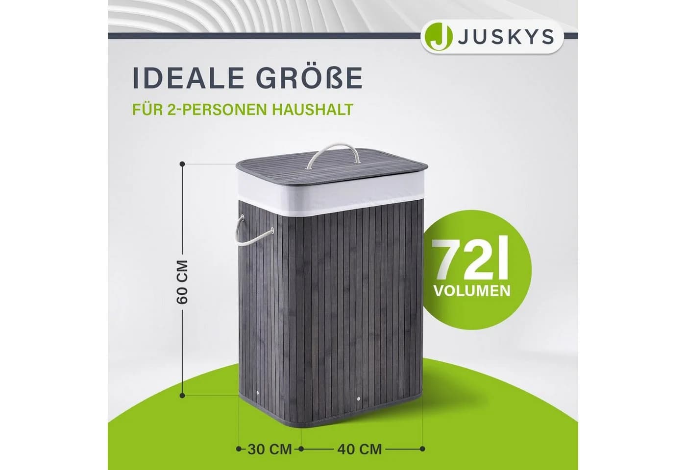 Juskys Wäschekorb Curly Grau 72L Bambus Metall mit Deckel