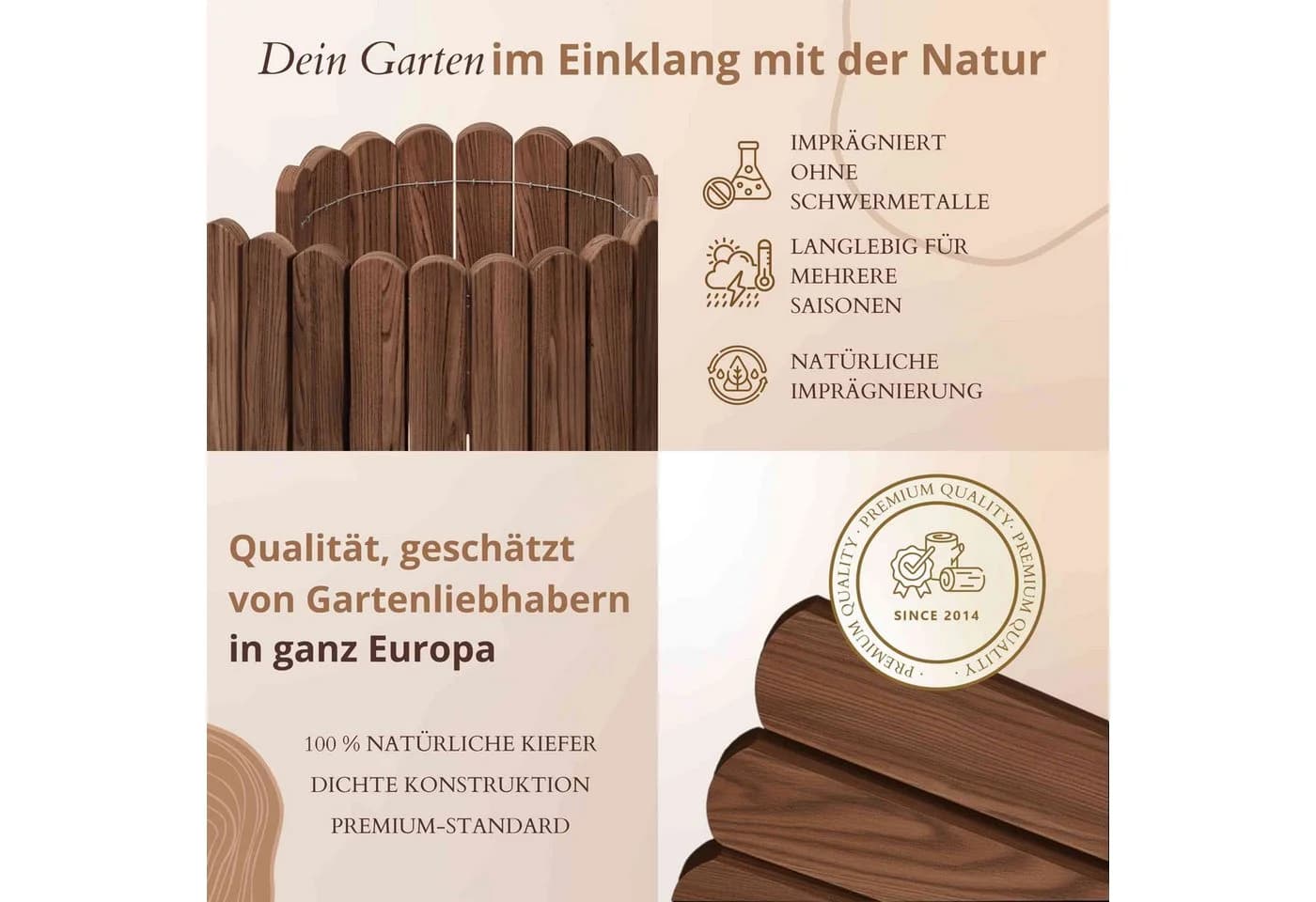 Floranica Flexible Rasenkante Rollborder Beeteinfassung Holzzaun Braun