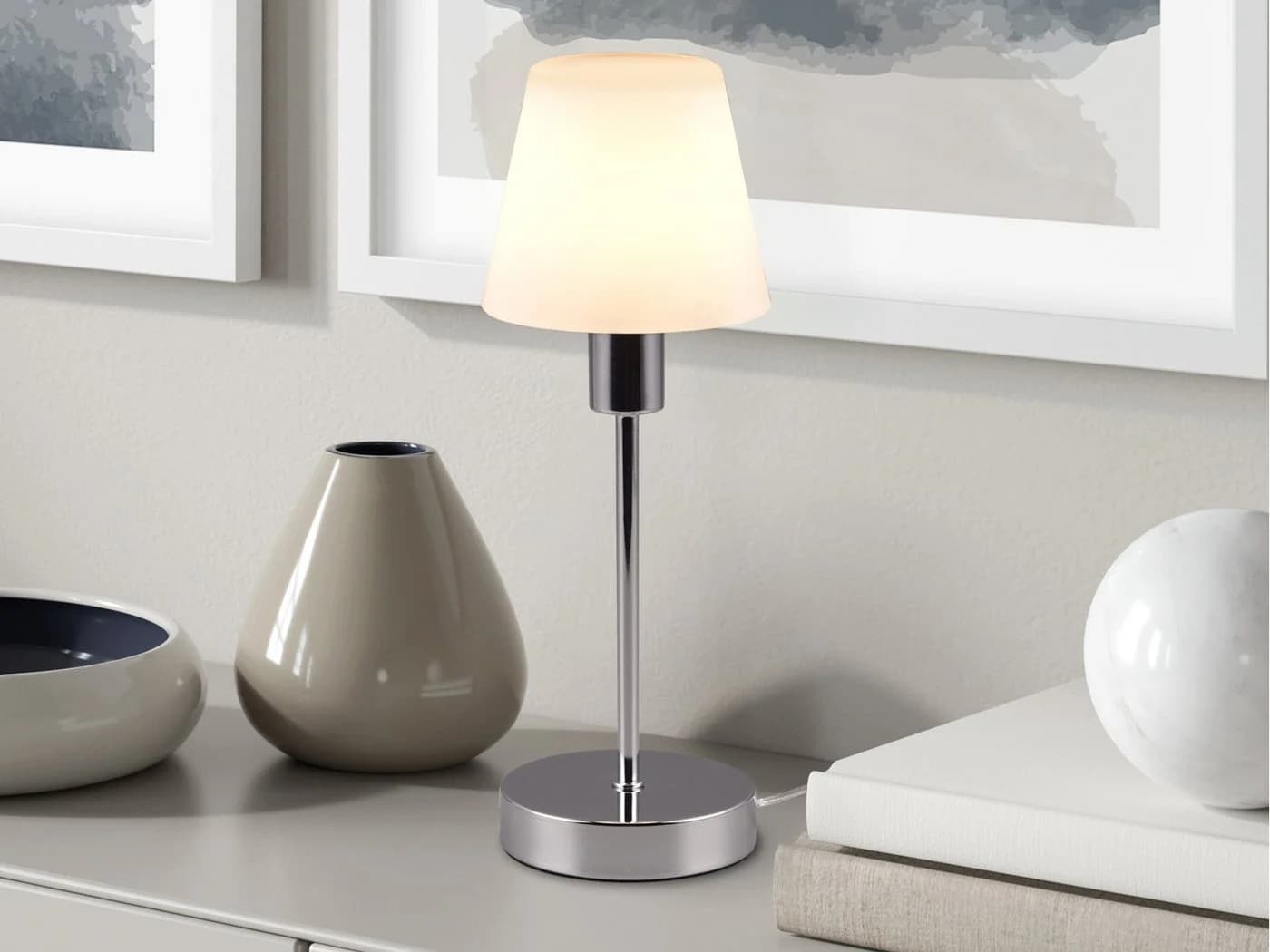 TRIO Leuchten LED Nachttischlampe Touch Dimmbar Weiß Chrom