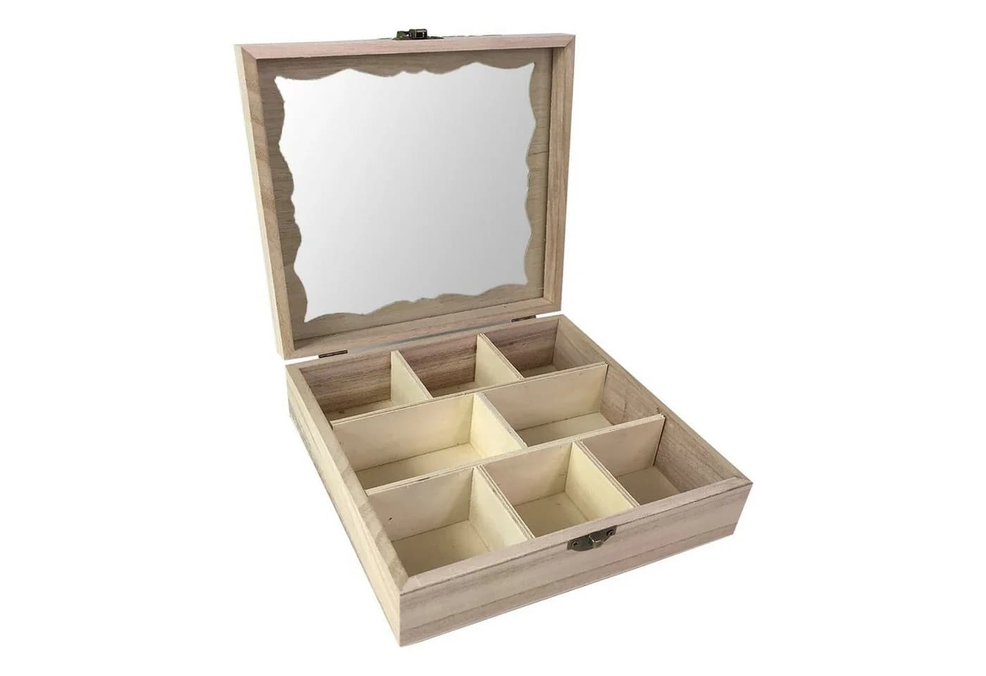 Mojawo Teebox Holz Natur mit Glasdeckel 8 Fächer