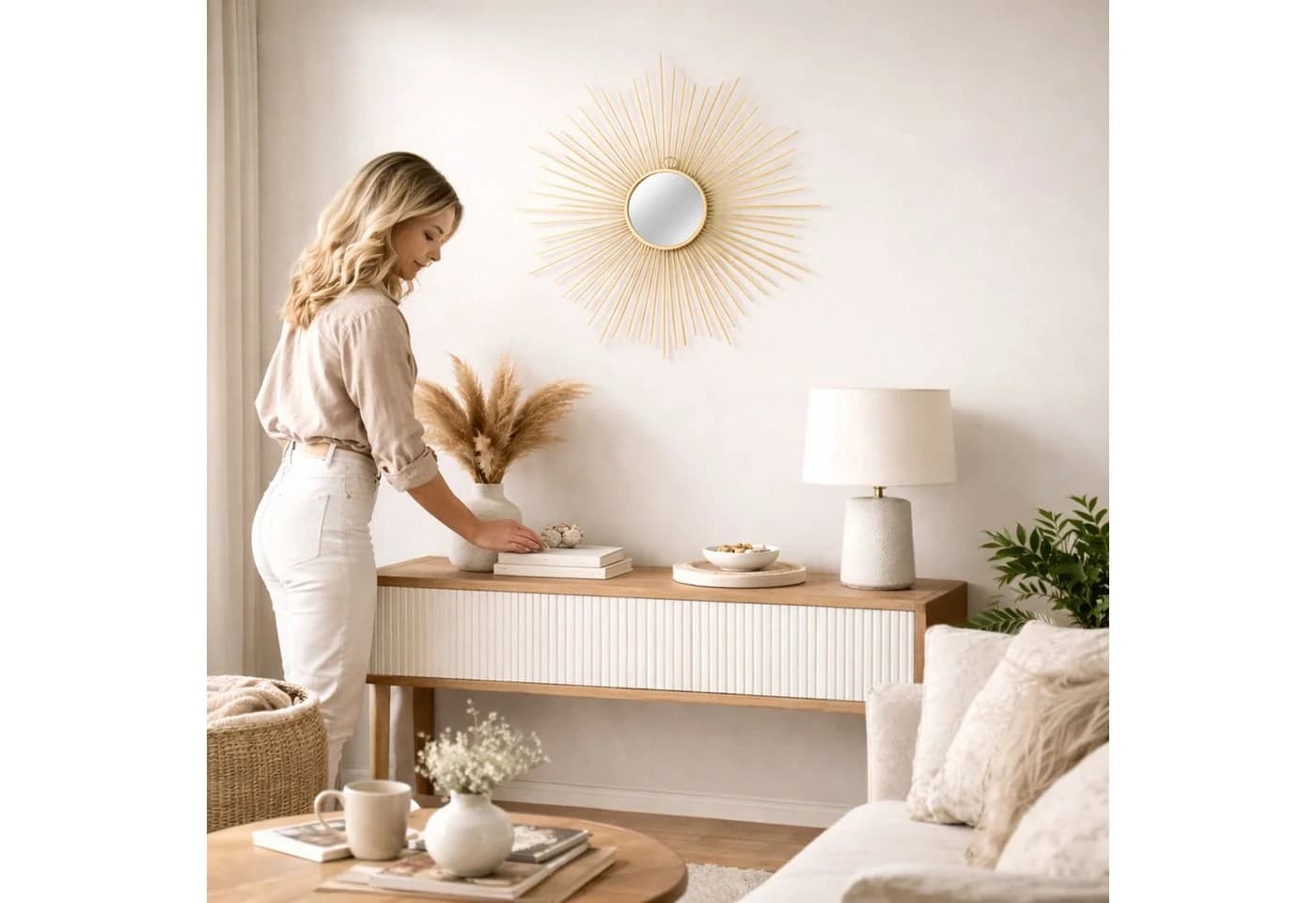 Mojawo Wandspiegel Sonne Gold Metall Ø65cm Hängespiegel