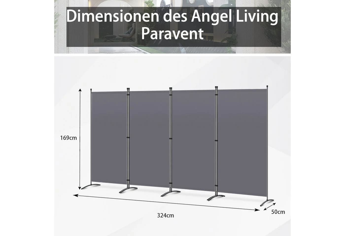 Angel Living 4-teiliger Paravent Sichtschutz Beige/Grau/Weiß