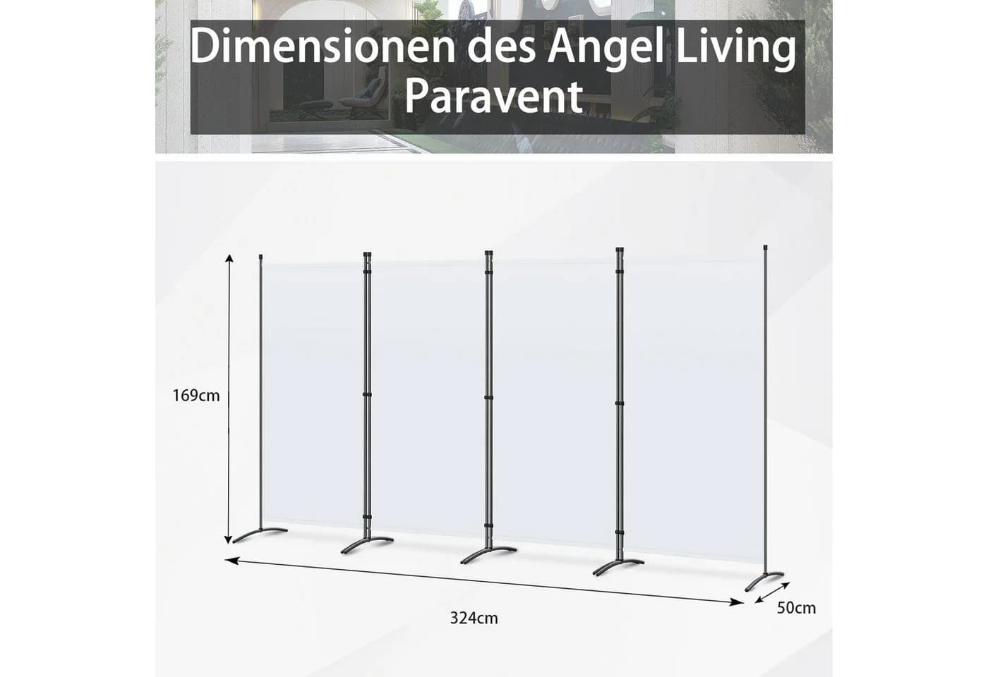 Angel Living Paravent 4-teilig Sichtschutz Beige Grau Weiß