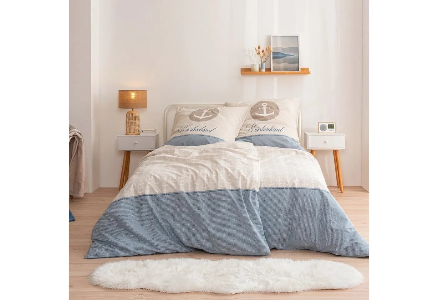 MTOnlinehandel Bettwäsche Küstenkind Anker 100% Baumwolle Beige Sand