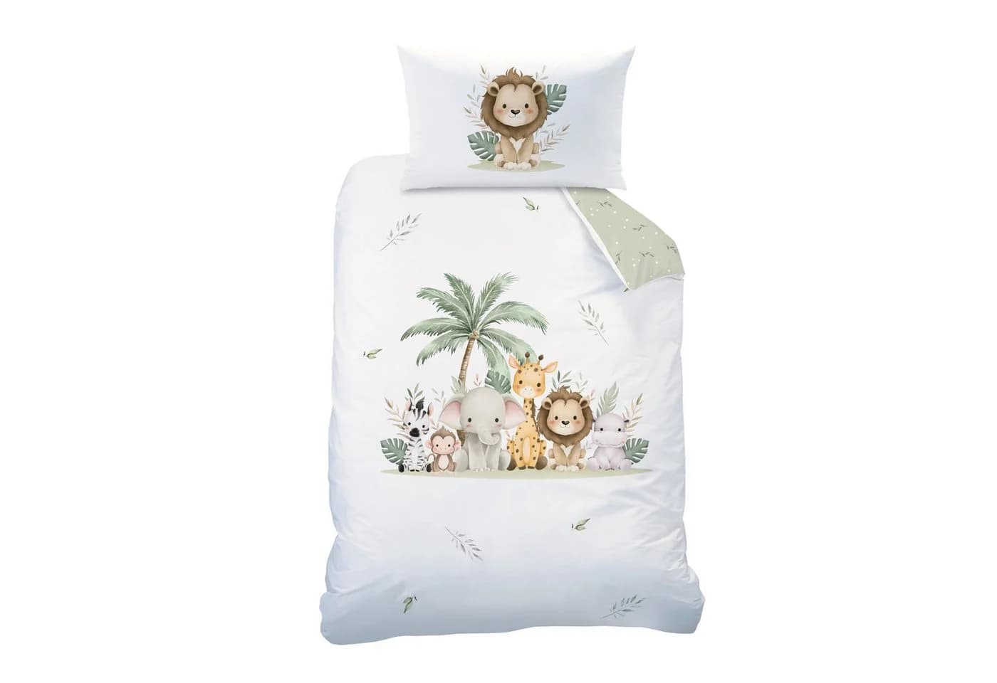 MTOnlinehandel Babybettwäsche Safari 100x135 cm Flanell Weiß/Grün