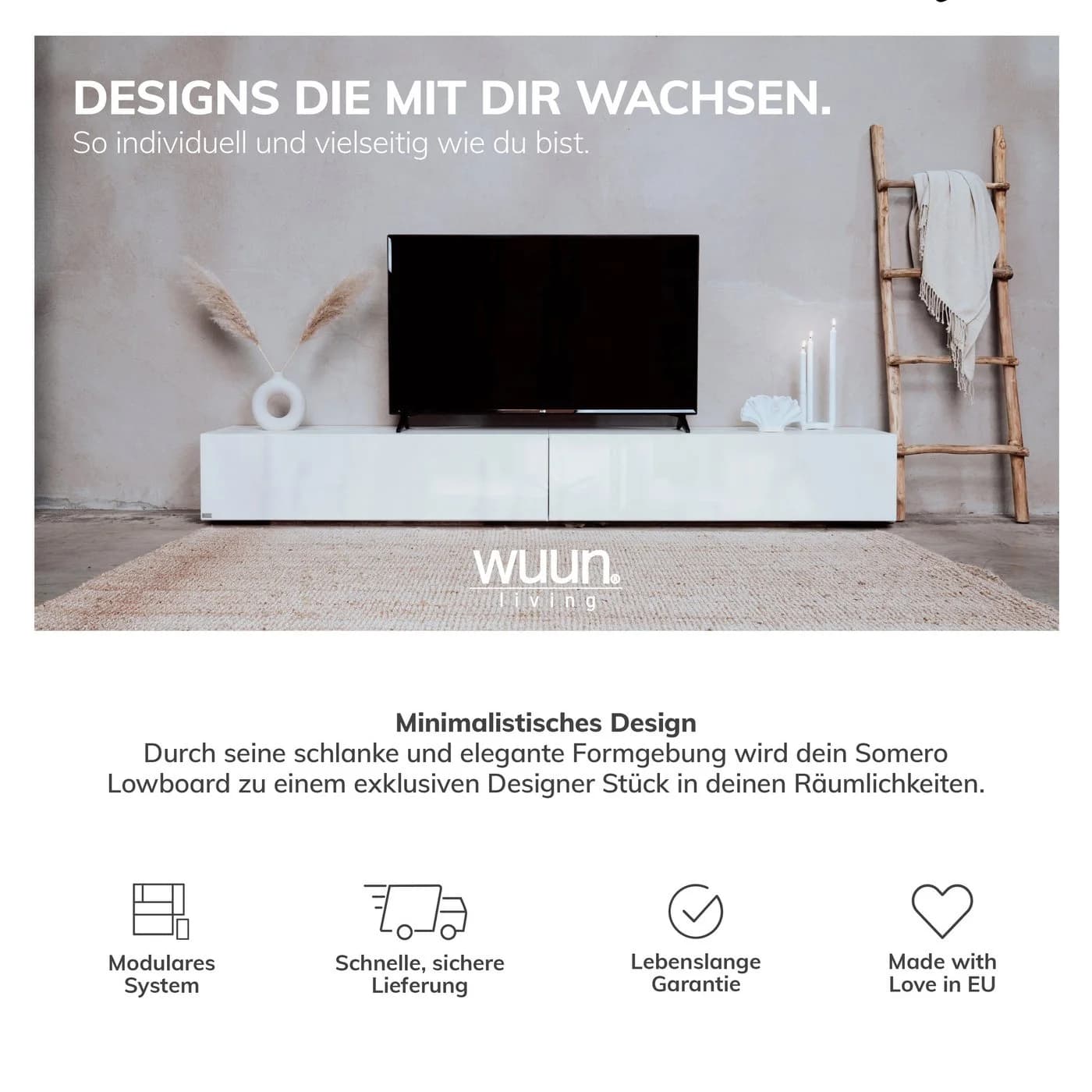 Wuun TV-Board Somero Lowboard Weiß-Hochglanz