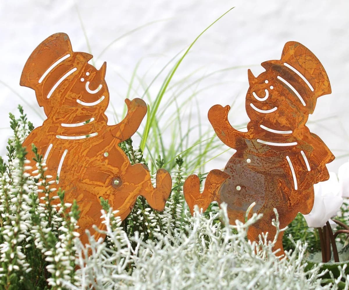 LB H&F Lilienburg Gartenfigur 2er Set Schneemann Rost Optik Braun