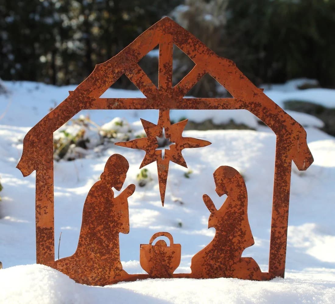 LB H&F Lilienburg Weihnachtskrippe Metall Rostoptik Gartenstecker