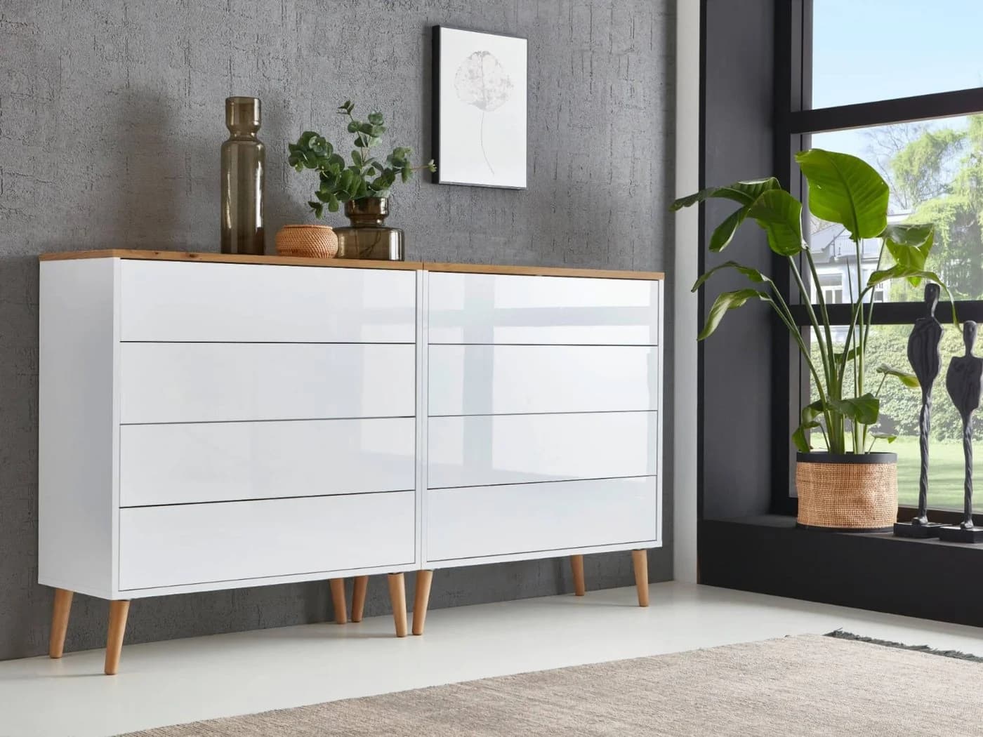 BMG Möbel Sideboard Mailand Weiß Hochglanz Push-to-Open
