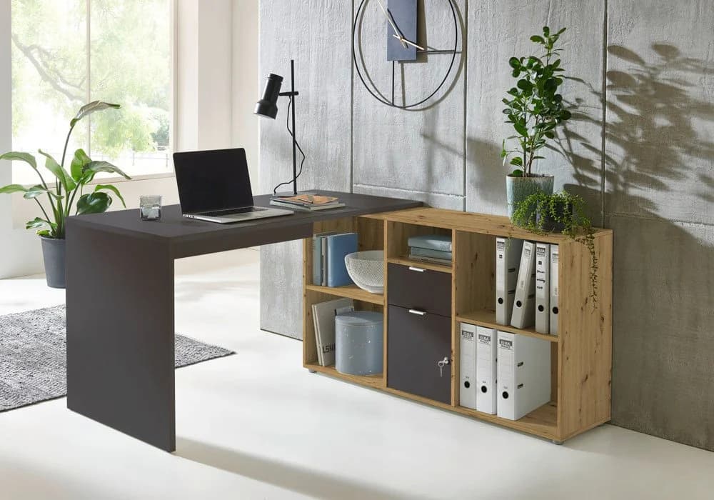 BMG Möbel Eckschreibtisch Lena mit abschließbarer Tür, Computertisch, Winkelschreibtisch, Homeoffice, Bürotisch, Made in Germany