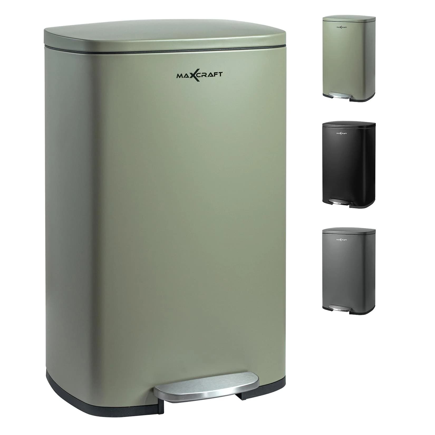 MAXCRAFT Mülleimer Treteimer 50 Liter Grün Soft Close