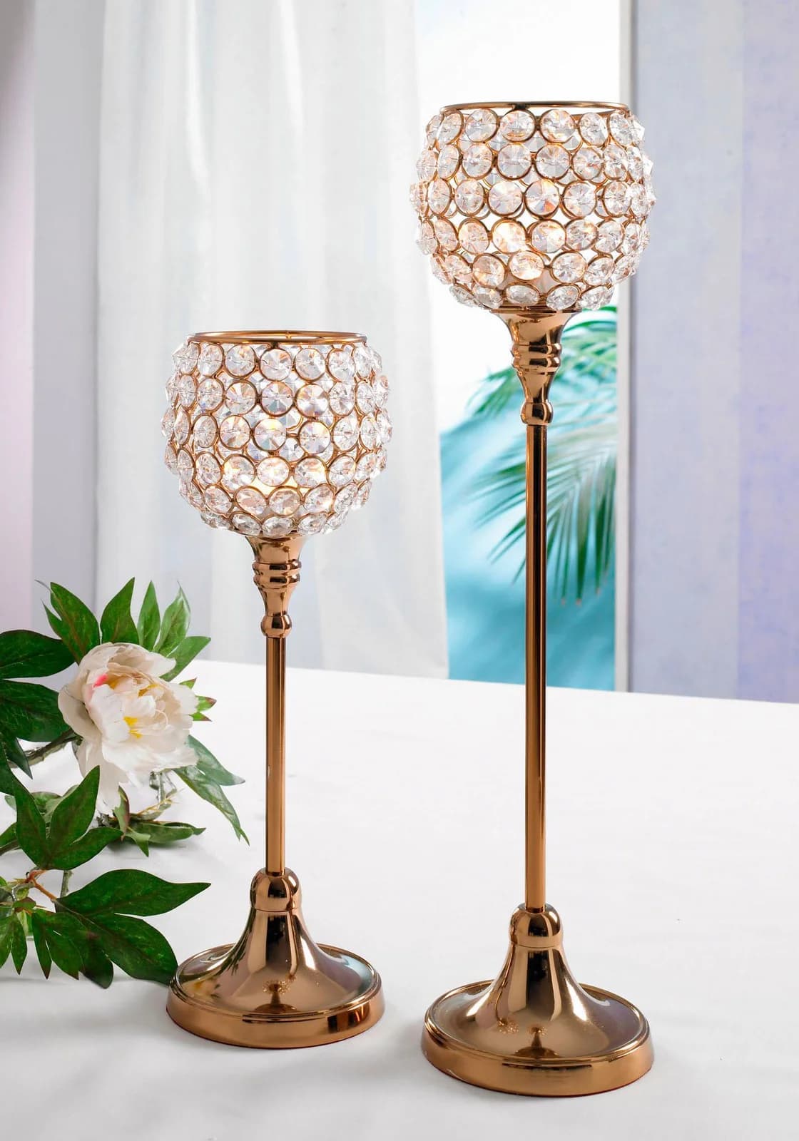 HOME AFFAIRE Teelichthalter Kristall Set 2-tlg. Kupferfarben Aluminium Glas