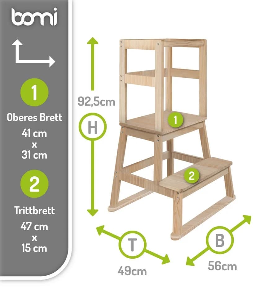 BOMI Lernturm Swubi Kinderhocker aus Massivholz Natur