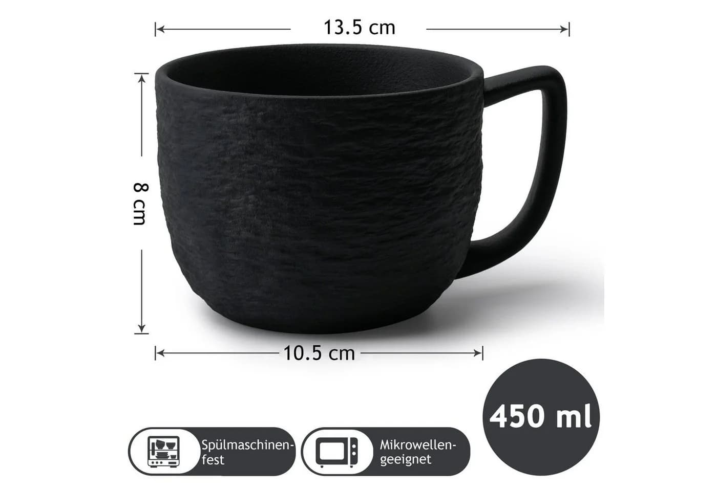 MiaMio 4er Kaffeetassen Set Keramik Schwarz Oasis Collection
