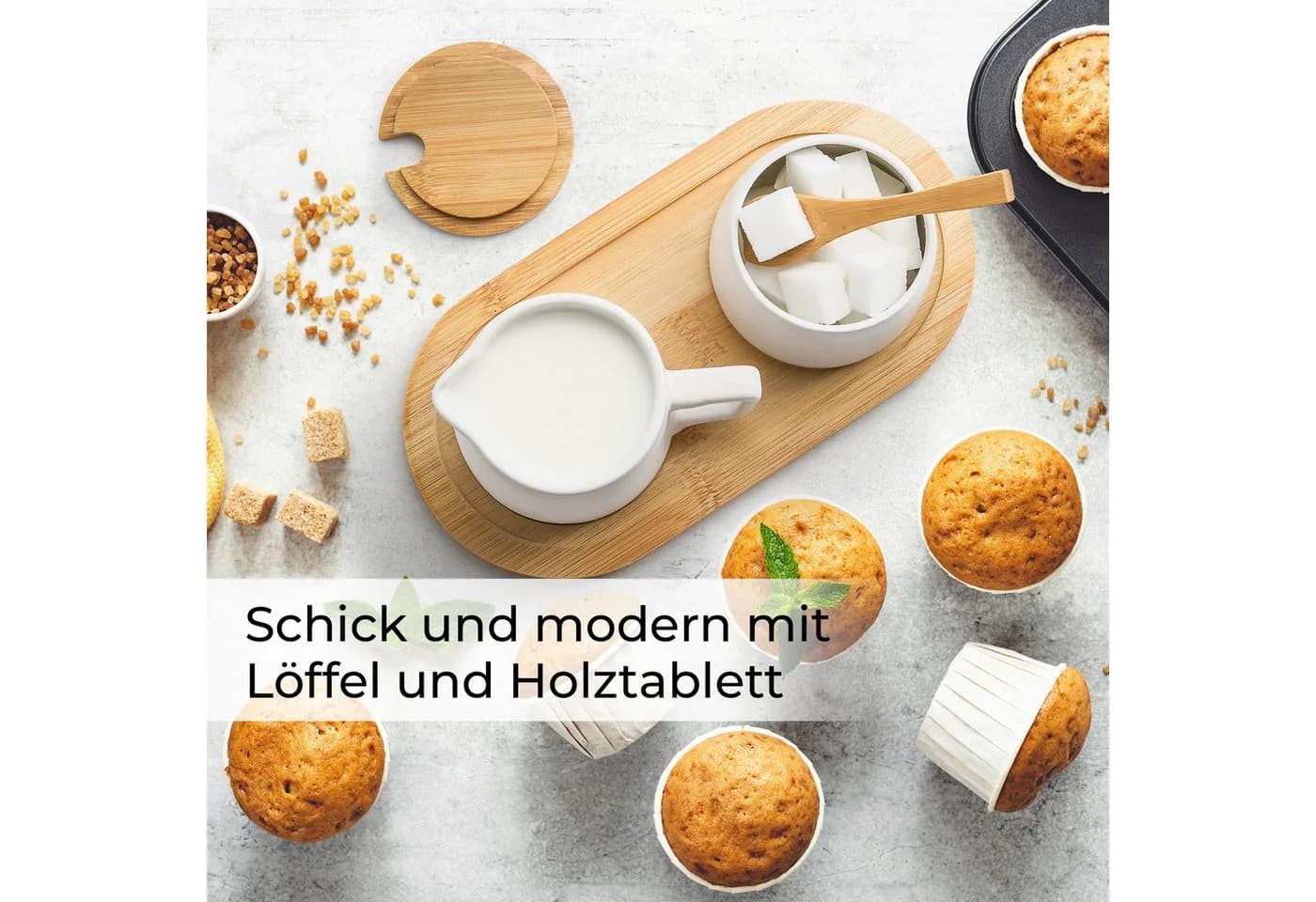 MiaMio Milch- und Zuckerset 5-tlg. Weiß Keramik Bambus