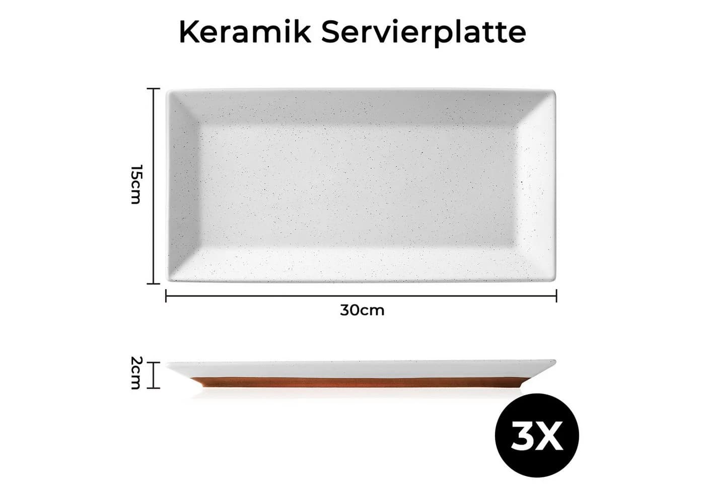 MiaMio Servierplatten-Set Aura 3-teilig Keramik Weiß Rechteckig